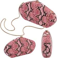 Bolso de mano de piel sintética desmontable con cadena para hombro y noche, bolso de mano para mujer, formal, boda, fiesta, baile de graduación - Una serpiente Pu rosa - Ver 6