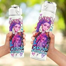 1pc 5 K-POP Girl Group Style Anti-Spill Flip Top Sports Water Bottle, Car Accessory, Back To School, Portable Fashion Design, 800ml Travel Cup With Strap, Straw And Lid, Cute Design, High Quality, Leak-Proof, Shock-Resistant, Durable Outdoor Sports Water Cup, Large Capacity Portable Cup, Suitable For Short Trips, Hiking, Picnic, Running, Fitness, Mother's Day - One Size Fits All - View 2