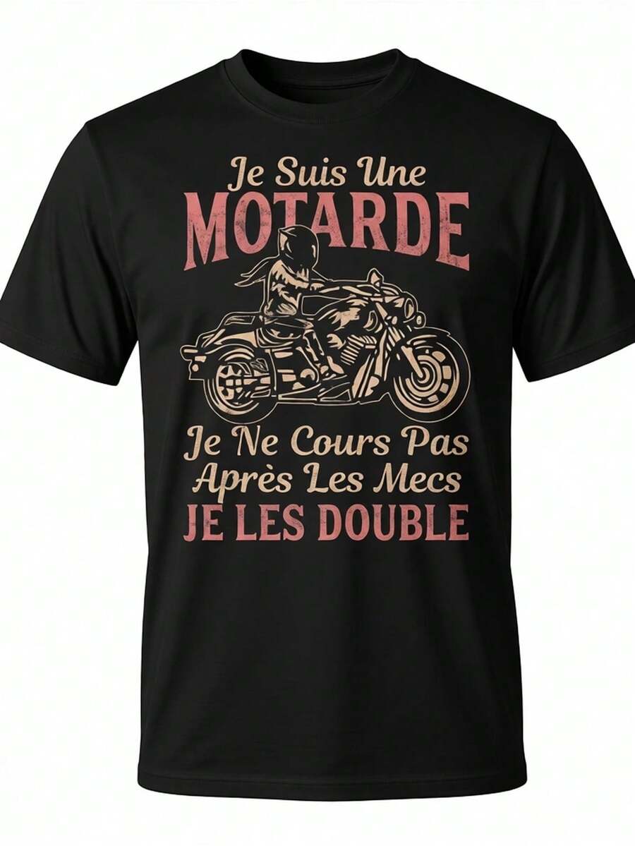 T-shirt drôle de moto pour homme grande taille - Impression sur le dos "Je suis un motard" avec texte en français et motif de motard - Tissu 100% respirant, t-shirt décontracté confortable à col rond et manches courtes pour les passionnés de moto - Humoristique - Noir - Voir 1