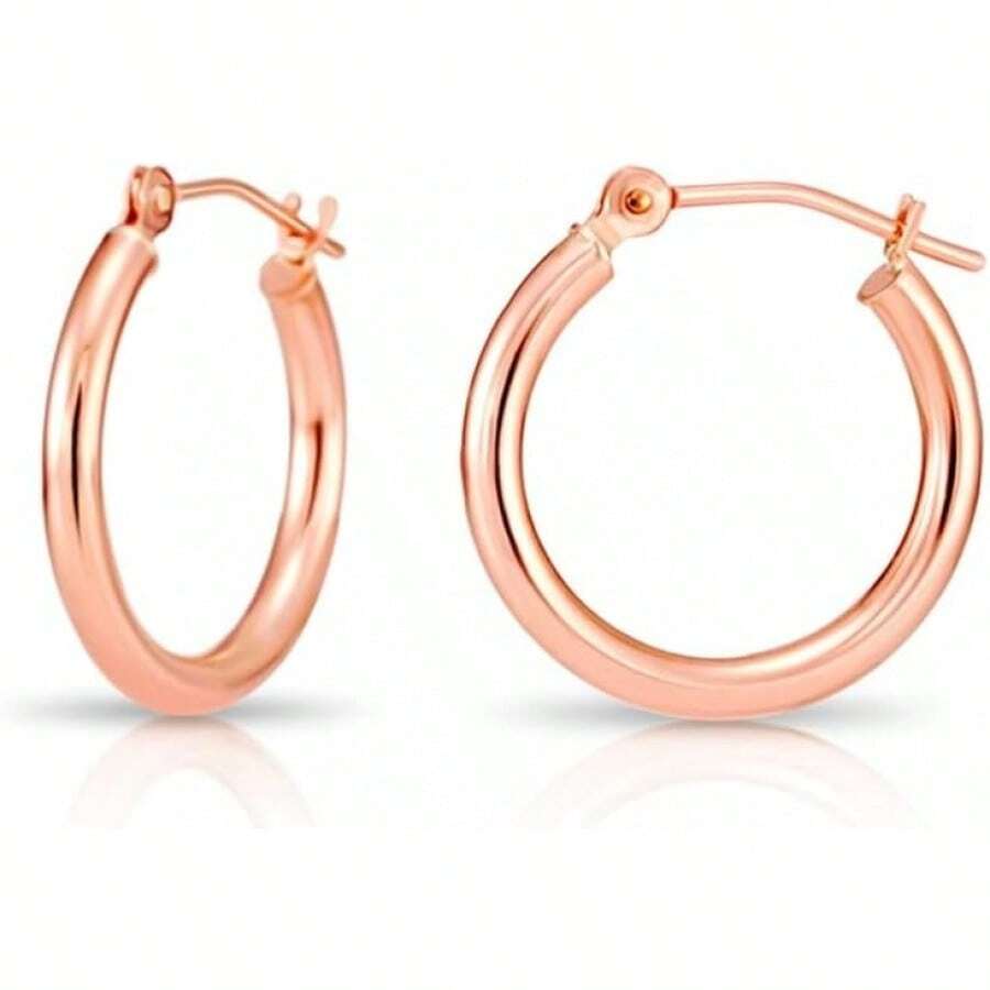 arete de aro redondos de oro rosa de 14 quilates, tubo de 2 mm - 35 mm - Ver 1