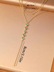 1pc European & American Vintage Double Layer Gold Chain Emerald Zirconia Halo Tassel Y-Shaped Necklace For Women, Date, Evening Party, Luxury Accessory (Positioning Bead/Random Quantity) - Necklace - View 6