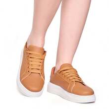 Tenis Feminino Estiloso Retrô Recortes Academia Confortável Dia a Dia Leve Conforto Original Moda Casual - Caramelo - Visão 6