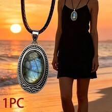 1 pieza Colgante de piedra natural para hombres y mujeres Colgante de labradorita con tonos iridiscentes azul & verde para la fabricación de joyas (No incluye cuerda de cuero) - Multicolor - Ver 9