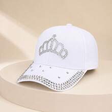 1pc Women's Y2K Style Rhinestone Crown Baseball Cap, Colorful Crystal Embellished Washed Baseball Cap - Crown - View 21