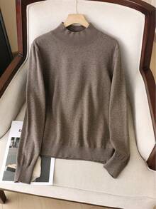 GIGOGOU Sweater Rajut Wanita Dasar Musim Gugur Musim Dingin, Kasual Berkualitas, Lengan Panjang, Atasan Pullover Nyaman untuk Musim Gugur - kopi - View 2
