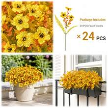48 PCS Artificial Fall Flowers For Outdoor Decoration, UV-Resistant Yellow Faux Silk Plastic Flowers For Halloween Thanksgiving Porch, Patio, Garden, Window Box - Multicolor - View 9
