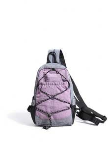 1pc Dual-Color Lightweight Nylon Backpack, Drawstring Elastic Cord Design, Outdoor Hiking Mini Daypack, Unisex - Multicolor - View 1