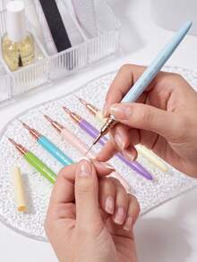 6pcs Gel Nail Art Brush Set, French Striped Line & Floral Painting Brush Set, Professional Nail Art Tools - Multicolor - View 2
