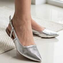 Women's Mule Shoe, Pointed Toe, Flat Sandal, Open Back, Slingback, Plain, Comfortable, Soft Sole - 銀色 - 查看 1