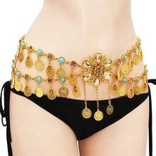 Cadenas de Cintura con Borlas de Monedas Doradas Indias para Mujer, Cadenas de Cintura con Cuentas Acrílicas para Vestidos de Danza del Vientre - Dorado - Ver 3
