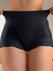 High Waist Thin Tummy Control Waist Cincher Butt Lifting Shapewear Shorts - Black - View 2
