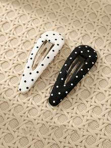 4 piezas Elegantes Pinzas para el Cabello Vintage con Lunares Negros & Blancos, Pinzas para Flequillo & Laterales, Accesorios Versátiles para Peinados Casuales, Adecuados para la Escuela, Salidas, Fotografía, Pinzas de Garra - Multicolor - Ver 4