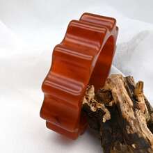 GNIT Asymmetrical Wavy Gold Bracelet And Ribbed Resin Bracelet Set, Women's, 3pcs/1pc Stackable Chunky Wide Cuff Vintage Statement Jewelry - Brown. Gold. Gold - View 6