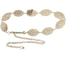 Cinturón Metálico Decorativo para Mujer, Cadena de Cintura de Aleación para Vestido - Dorado - Ver 4
