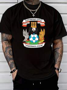 Men's Pure Cotton Short-Sleeved T-Shirt Casual Summer Crew Neck Regular Fit Coventry City Football Club Print Tee Top - Black - View 1