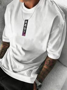 1pc Plus Size Pure White Casual Crew Neck Top, Japanese Modified Sports Car Cherry Blossom Ancient Temple Back Print With Japanese Text Chest Logo Short Sleeve | Exquisite Craftsmanship | Summer Essential | Versatile And Easy To Match, Showcasing Your Style - White - View 2