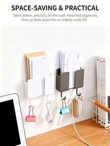 1pc Wall-Mounted Remote Control Holder, No-Drill Self-Adhesive, TV/Air Conditioner Remote Storage, Bedside Phone Stand, Multi-Functional Home & Office Organizer, Gift School Supplies - Style 1 - View 2