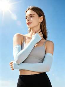 4 Pairs Refreshing Solid Color Ice Silk Sun Protection Arm Sleeves For Men & Women, High-Elastic Cool Breathable UV Protection Cooling Sleeves, Ideal - Butterfly - View 7