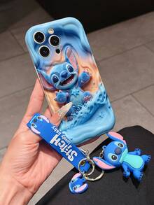 Disney Lilo And Stitch Phone Case : 3D Fluffy Pattern Border Protector Phone Soft Phone Case With A Free Cute Stitch Bracelet Chain Lanyard, Stitch, Lilo, Angel, For Apple 17 Promax 17 Pro 16 15 14 13 12 11 Pro Max XS Max X XR Soft Cover Summer Phone Case - 白色 - 查看 3