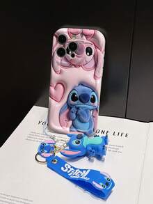 Disney Lilo And Stitch Phone Case : 3D Fluffy Pattern Border Protector Phone Soft Phone Case With A Free Cute Stitch Bracelet Chain Lanyard, Stitch, Lilo, Angel, For Apple 17 Promax 17 Pro 16 15 14 13 12 11 Pro Max XS Max X XR Soft Cover Summer Phone Case - 白色 - 查看 5