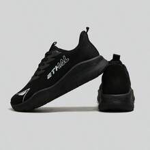 ZenBolt 1 男士運動緩震跑鞋，前繫帶設計，字母印花網布鞋面，低筒戶外健身慢跑運動鞋 - 黑色 - 查看 3