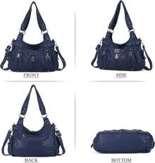 Angelkiss - Bolso de mano grande para mujer, de piel sintética lavada, bandolera, bandolera, bandolera - G-púrpura - Ver 11