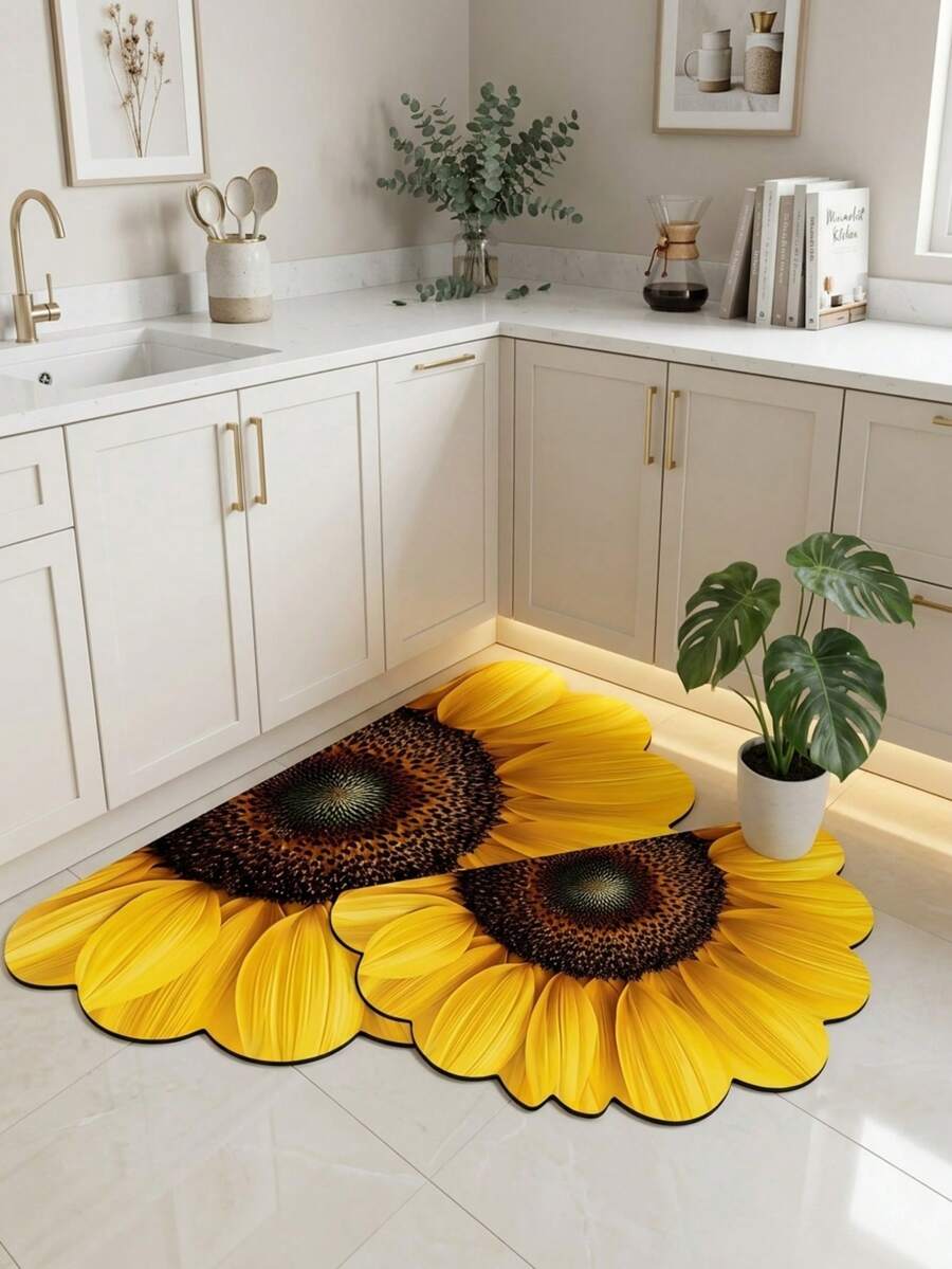 1pc Sunflower Floral Diatom Mud Bath Mat, Bathroom Rug, Door Mat, Small Rug, Carpet, Floor Mat, Home Decor, Area Rug, Outdoor Mat, Bedroom Carpet, Washable Rug, Mother's Day Gift - Multicolor 5 - View 1