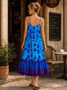 Stripe Oversized Midi Dress Casual Loose Fit Cotton Blend Summer Shirt Dress With Pockets - Blue - View 6