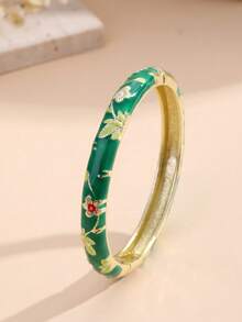 1pc Fashion Vintage Style Gold Floral Pattern Enamel Bracelet, Gold Bracelet, Girls' Jewelry, Suitable For Girls And Women's Jewelry Accessories Bracelet, (Handmade Product, Slight Color Difference May Occur) Daily Wear Holiday Gift, Halloween, Thanksgiving, Christmas, Mother's Day, Valentine's Day, Birthday Gift - Multicolor - View 20