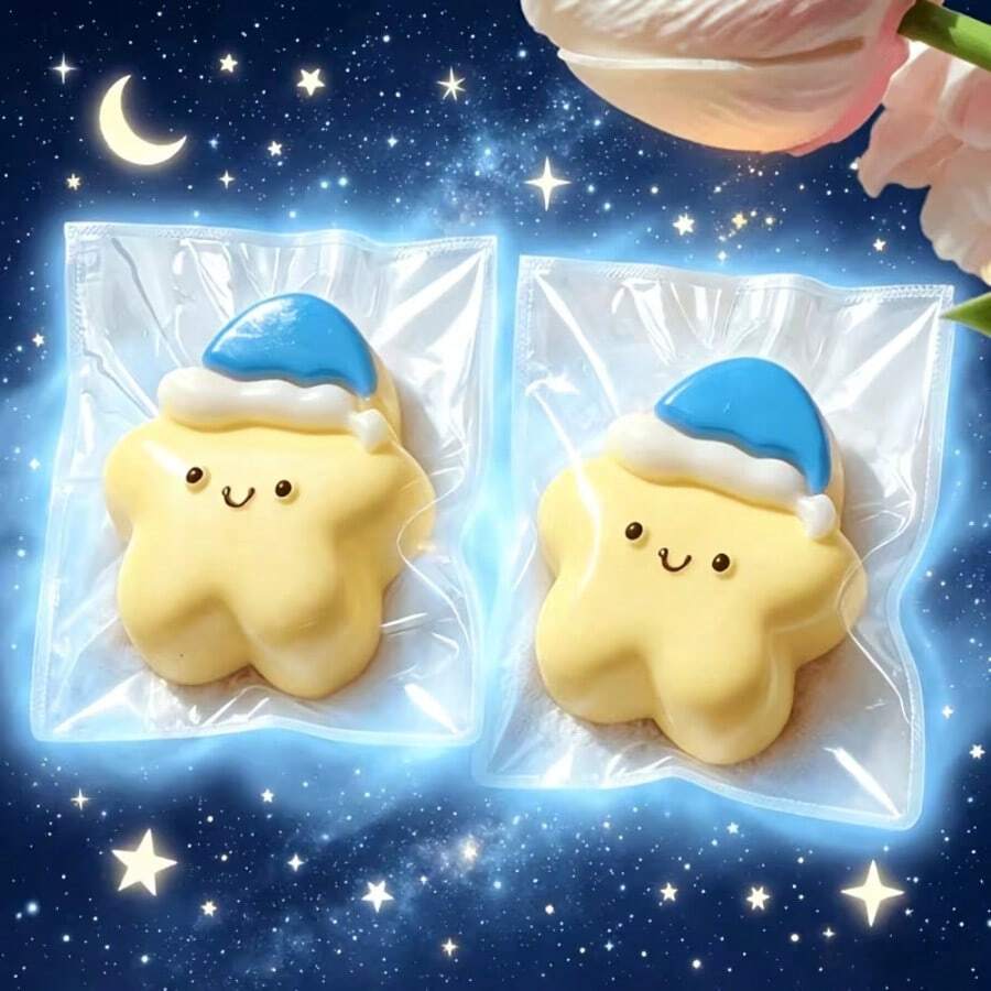 Taba 戴帽星星：歡樂表情擠壓玩具－柔軟橡膠材質，紓壓玩具，可愛桌面擺飾，討喜派對禮物，小型聖誕裝飾，生日小禮，辦公室放鬆工具，適合兒童的趣味玩具，節慶氛圍道具，親子互動