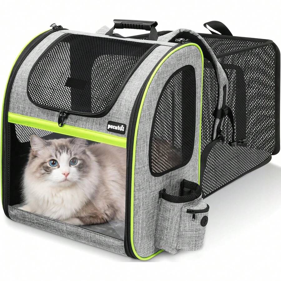 Pecute Zaino per Cani Gatti Estensibile, Cuccia Portatile, Trasportino Estraibile Indicato per Viaggi Sia Lunghi Che Corti, Grigio XSDD - Grigio, XL - Visualizzare 1