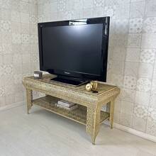 DOWNTON INTERIORS UK Gold TV Stand Unit With Shelf Embossed Metal Moroccan Style - Gold - View 2