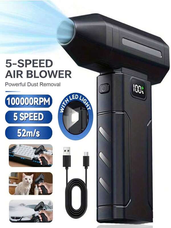 Soplador de aire inalámbrico de alta potencia a 108,000RPM, ventilador de enfriamiento personal con batería recargable de 2600mAh, 6 velocidades ajustables, adecuado para teclado, computadora, automóvil y limpieza del hogar