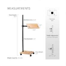 Bamboo Book Stand With Rolling Base, 16" Real Bamboo, 15.4 Lbs Capacity, Height Adjustment - Rectangle - View 3
