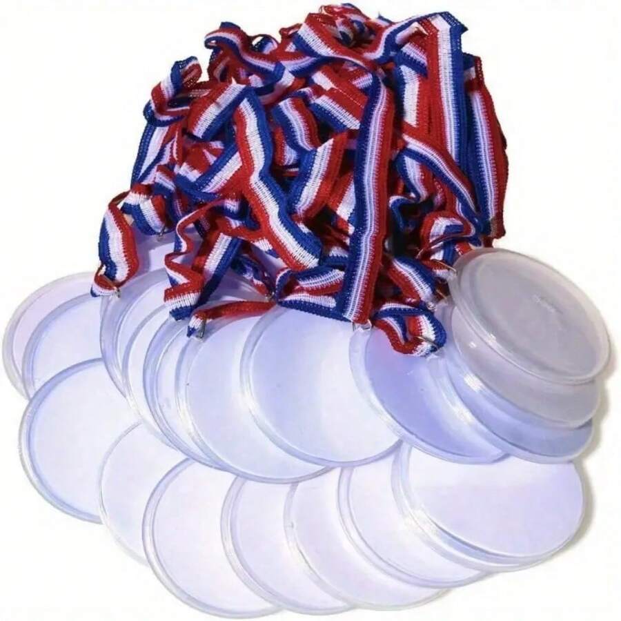 10pcs DIY Blank Medals, Hanging Rope Medals With Colorful Ribbons, Suitable For Classroom Craft Activities And DIY Projects, Applicable For Sports, Athletic Events, Props, Rewards, Party Gifts - A - View 1