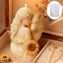 Mysterious Wolf Woman Silicone Candle Mold, Intimate Woman And Wolf With Sunflower Details, Reusable For Resin/Candle/Plaster And Other Materials, Smooth Inner Wall For Easy Demolding, Perfect For Fantasy Theme Parties Or Natural Style Home Decor, Unique Design Adds Mystery And Natural Beauty To Indoor Decoration, Evokes Longing For Freedom And Harmony When Lit - White - View 6