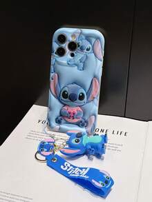 Disney Lilo And Stitch Phone Case : 3D Fluffy Pattern Border Protector Phone Soft Phone Case With A Free Cute Stitch Bracelet Chain Lanyard, Stitch, Lilo, Angel, For Apple 17 Promax 17 Pro 16 15 14 13 12 11 Pro Max XS Max X XR Soft Cover Summer Phone Case - 白色 - 查看 5