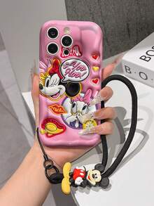 Disney Mickey Mouse Clubhouse Phone Case : 3D Fluffy Pattern Border Protector Phone Soft Phone Case With A Free Cute Mickey Mouse Bracelet Chain Lanyard, Mickey Mouse, Minnie Mouse, Donald Duck, Daisy Duck, Goofy, Pluto, For Apple 17 Promax 17 Pro 16 15 14 13 12 11 Pro Max XS Max X XR Soft Cover Summer Phone Case - 白色 - 查看 3