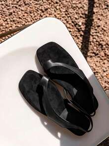 2026 Summer New Square Toe Flat Sandals For Women, French Style Minimalist Elegant INS Vacation Comfortable Flat Roman Sandals,Flip Flops - Black - View 6