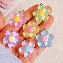 6/12pcs Resin Flower Pendants, Transparent Glossy 5-Petal Design, DIY Jewelry Charms For Necklaces, Earrings, Keychains, Craft Supplies - Random Colors - Multicolor - View 8