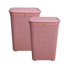 Combo Of 2 Rattan Baskets With Lids - La Ardilla Plastics - Basket, Laundry Hamper, Organizer, Polypropylene Material, Durable, Lightweight And Elegant - Ideal For Indoor And Outdoor Use, Bedroom, Laundry Area. - 粉色 - 查看 9
