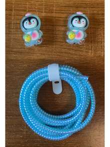 Protector de cable compatible con cargador Tipo-C de , protector de cable de teléfono de plástico con diseño 3D de dibujos animados lindos, protector de cable de carga, protector - Azul - Ver 5