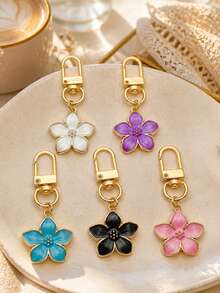1pc Multicolor Cherry Blossom Keychain, Enamel Floral Pendant, Handbag Charm, Back To School Gift - Multicolor - View 1
