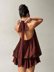 Vestido mini elegante de cuello halter rojo para el Día de San Valentín de las mujeres - Rosa - Ver 3