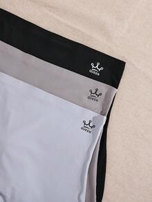 3 piezas Bragas de mujer de cintura alta sin costuras, con control de barriga, antiroces, simples y elegantes de un solo color o estampadas, cómodas y de material amigable con la piel - Negro+Azul+Gris - Ver 5
