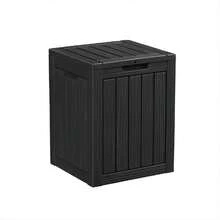 30 Gallon Waterproof Deck Box With Lockable Lid, Minimalist Wood Grain, Easy Assembly & Handles For Patio - Black - View 1