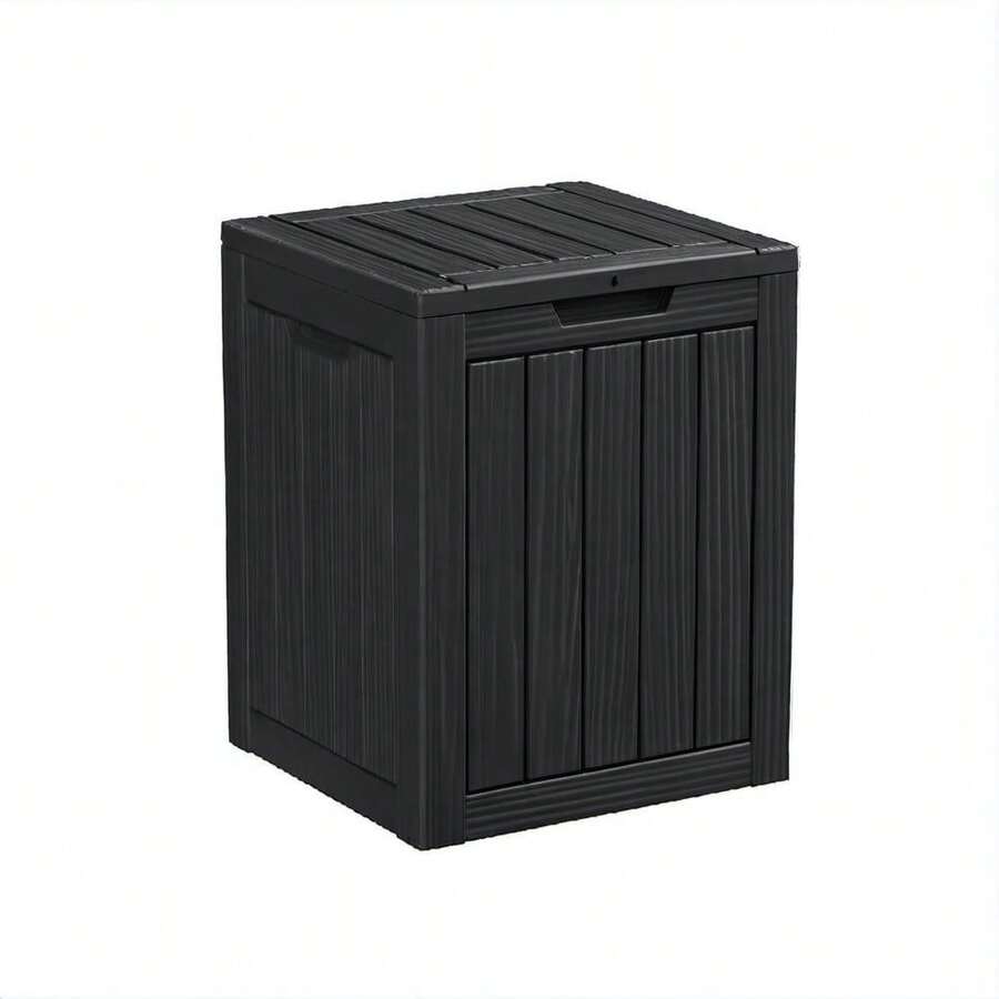 30 Gallon Waterproof Deck Box With Lockable Lid, Minimalist Wood Grain, Easy Assembly & Handles For Patio - Black - View 1