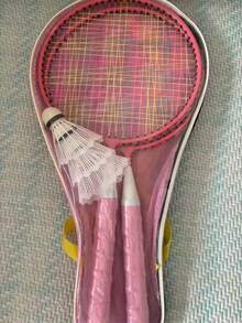 2pcs Alloy Badminton Racket Set With Shuttlecocks + Racket Bag, Durable Entry-Level Rackets For Adults, Men, Women And Primary School Students - Pink - View 2