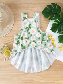 Sweet Green Daisy Pattern Puppy Dress -- Breathable Summer Princess Outfit With Large Ribbon, Suitable For Teddy/Bichon -- Cute Large Back Bow And Anti-Shedding - Green - View 5