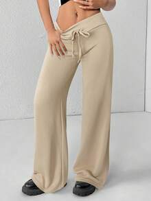 PETITE Women's Smooth Fabric Sports Trousers, Comfortable And Casual, Low Waist And Wide Leg, Autumn Clothing For Women, Winter Clothing For Women - 卡其色 - 查看 1
